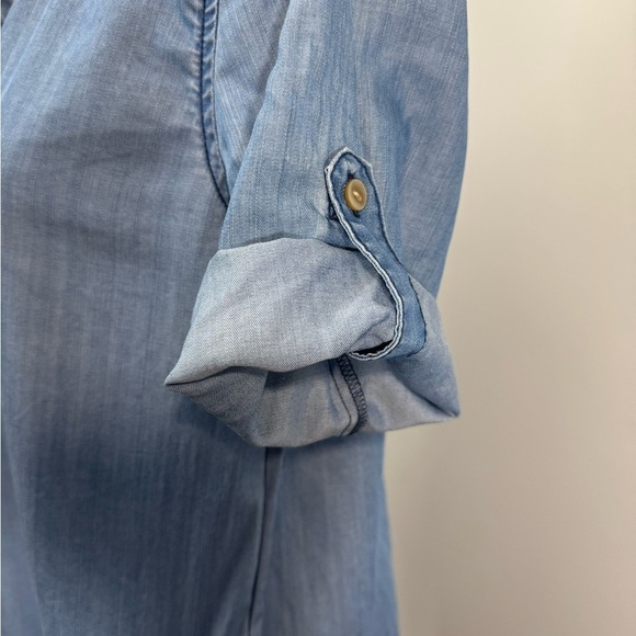 Velvet Heart Women's Knee Length Denim Shirt Dress Blue 3/4 Roll Sleeve Collared - Picture 3 of 10